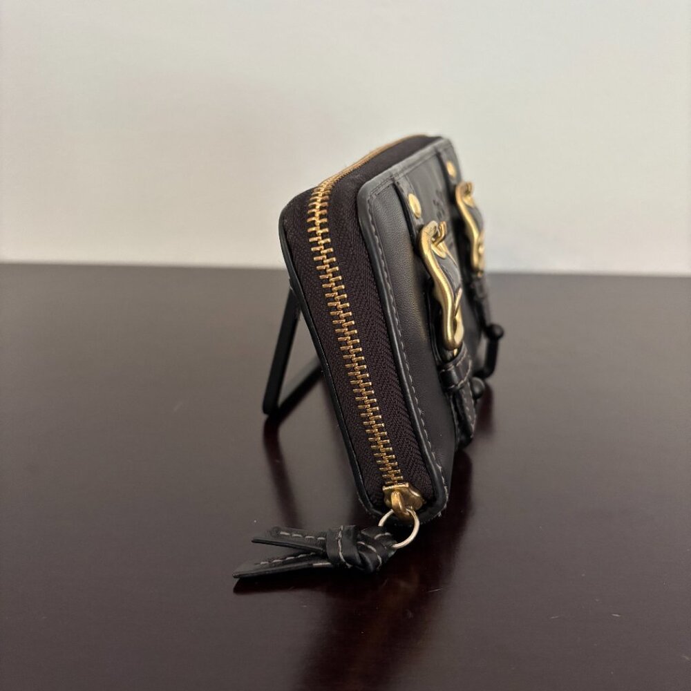 Coach Zoe Black Leather Zip Around Accordion Wallet - Picture 2 of 8